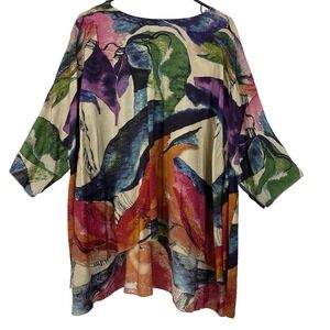 3 Potato‎ Oversized S/M Colorful Artsy Top High Low Relaxed Lagelook Blouse